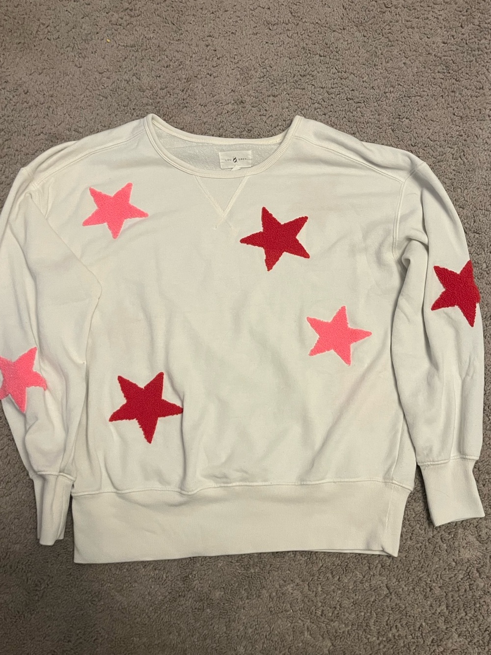 Lou & Grey White Sweatshirt with Red and Pink Star Accent